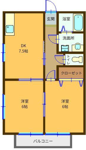 フォレストピア中神 A棟(2DK/2階)の間取り写真