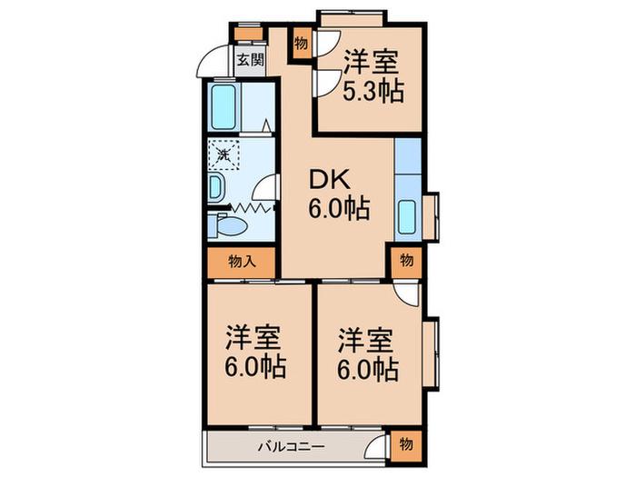 篠ハイツ1号棟(3DK/2階)の間取り写真