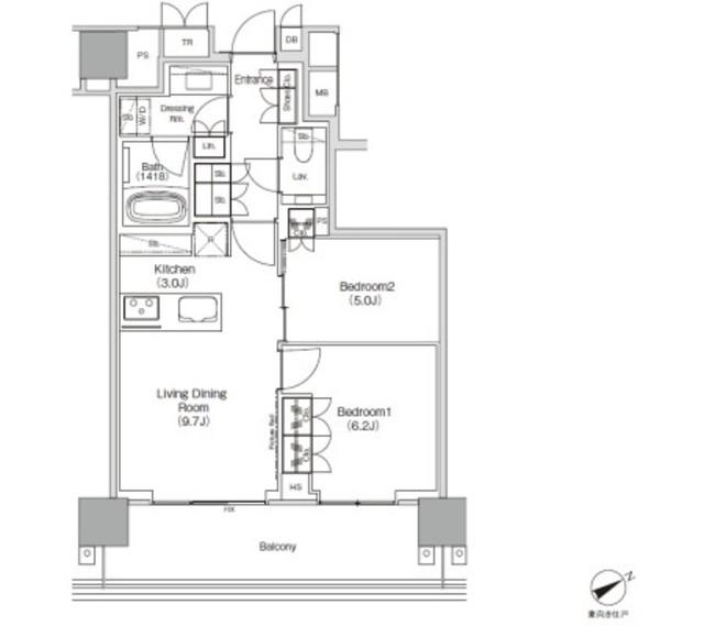 JIYUGAOKA MUSE SQUARE THE RESIDENCE(2LDK/11階)の間取り写真