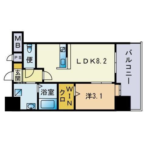 エンクレストベイ天神東Ⅱ(1LDK/10階)の間取り写真