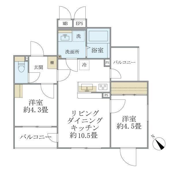 エクサム赤坂(2LDK/5階)の間取り写真