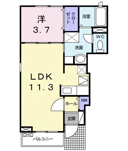 ジャルダン ヴェール(1LDK/1階)の間取り写真