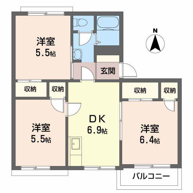タウニィ高松 B棟(3DK/2階)の間取り写真