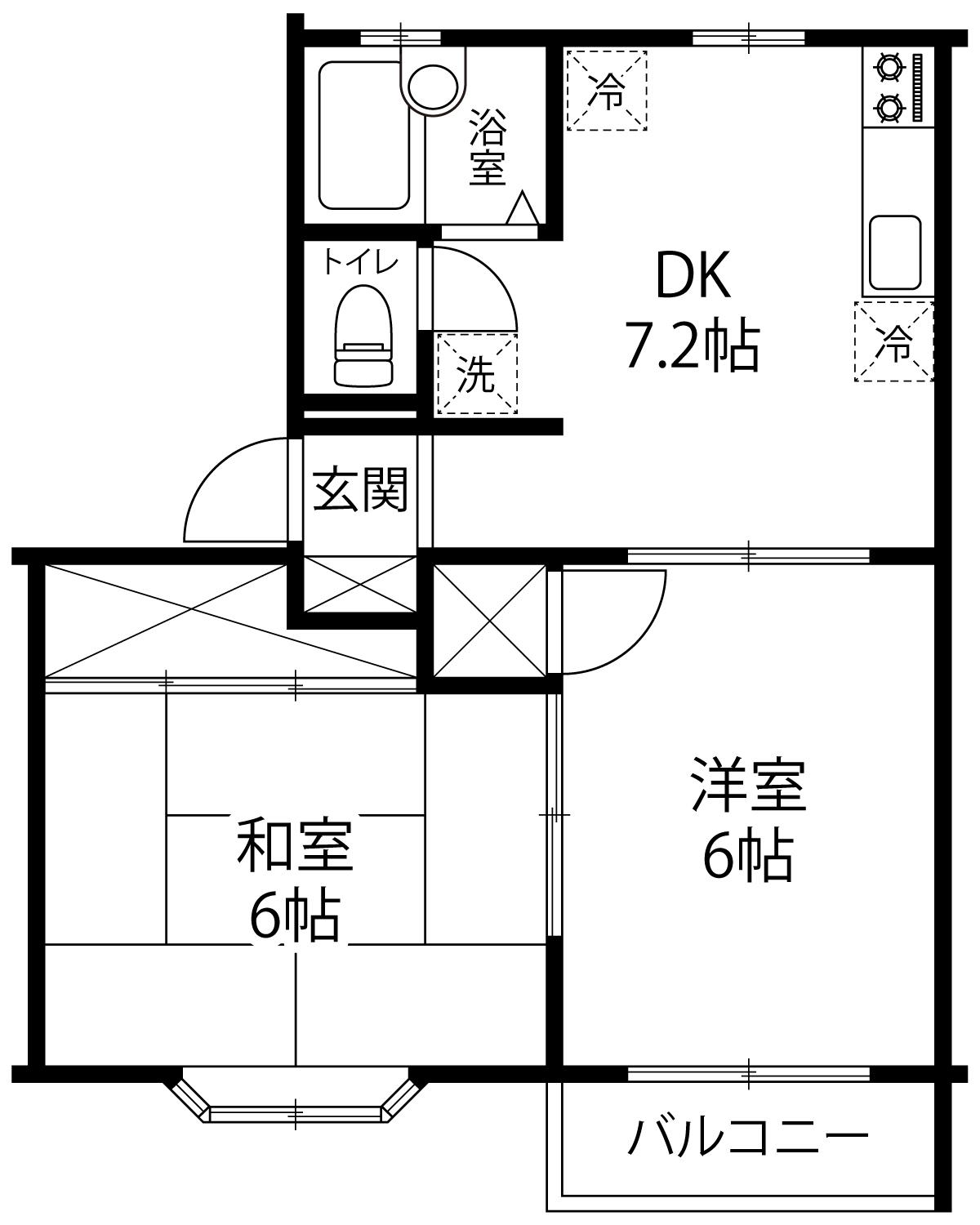 メゾンボヌール額乙丸(2DK/1階)の間取り写真
