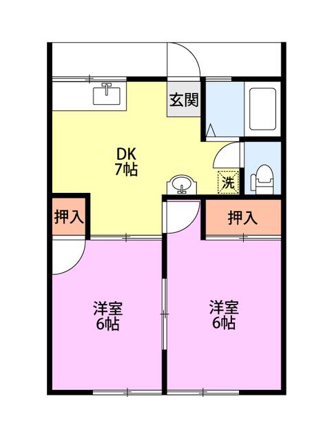 竹の原ハイツB(2DK/1階)の間取り写真