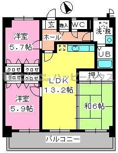 カサグランデ筑紫(3LDK/6階)の間取り写真