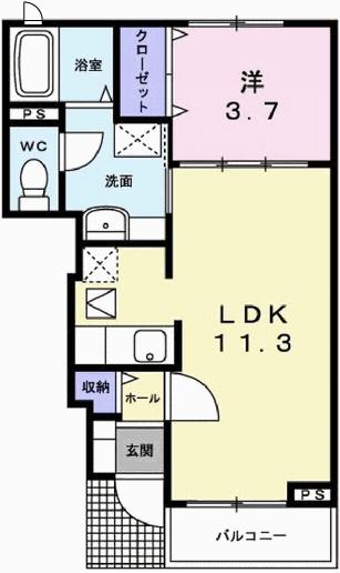 ドミールディオンII(1LDK/1階)の間取り写真