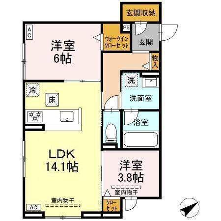 D CREST中原(2LDK/1階)の間取り写真