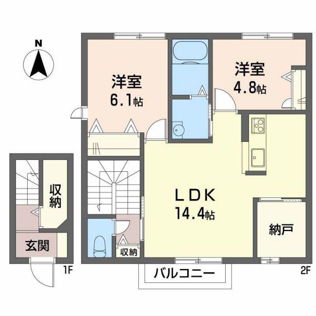ベル・フロンテB棟(2LDK/2階)の間取り写真