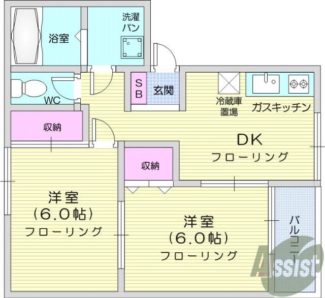 グリーンウッド水の森(2DK/2階)の間取り写真