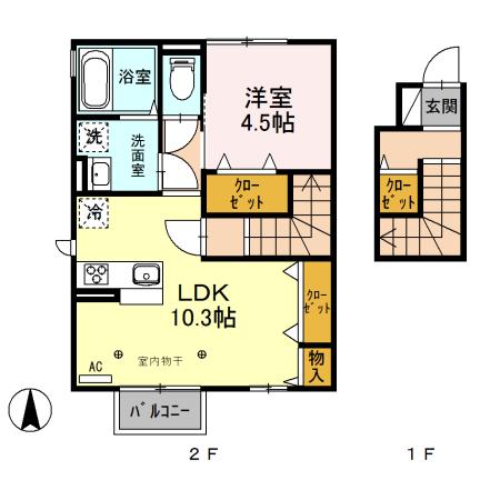 レセンテ(1LDK/2階)の間取り写真