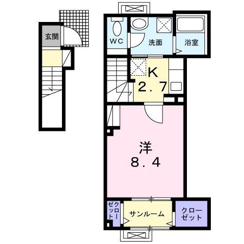 GRAN NOIR I(1K/2階)の間取り写真
