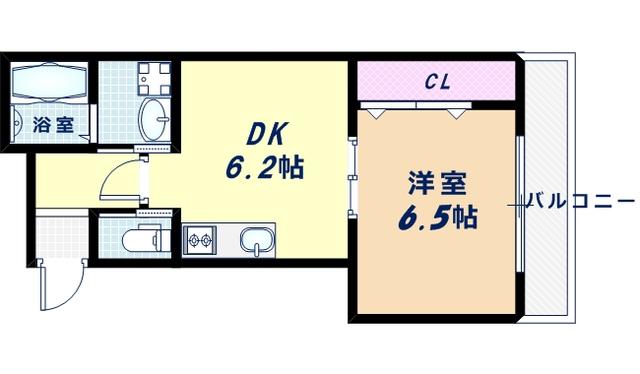 リバーライズ空堀(1DK/2階)の間取り写真