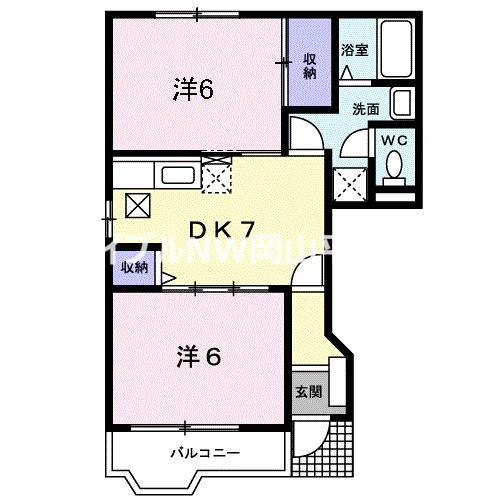 ドミール北小路DEUX(2DK/1階)の間取り写真