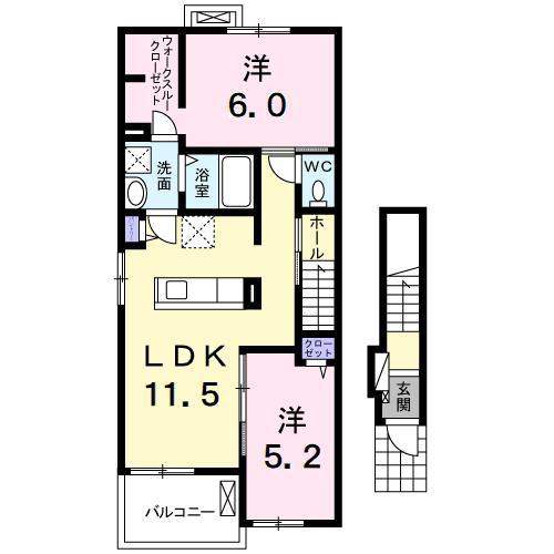 ハナミズキ(2LDK/2階)の間取り写真