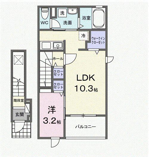 クレアII(1LDK/2階)の間取り写真
