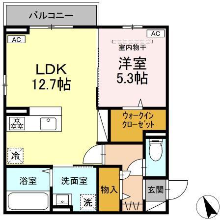 DーROOM FLAT(1LDK/2階)の間取り写真