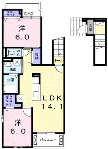 ヴィラ ポエム 205(2LDK/2階)の間取り写真