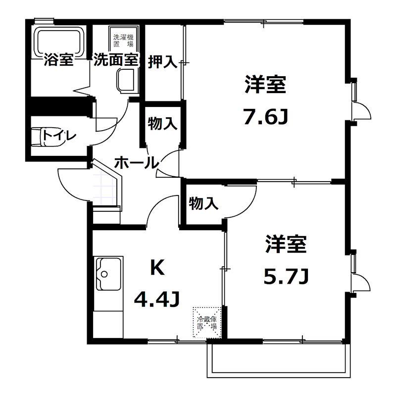 ルミエール百塚 D棟(2K/1階)の間取り写真