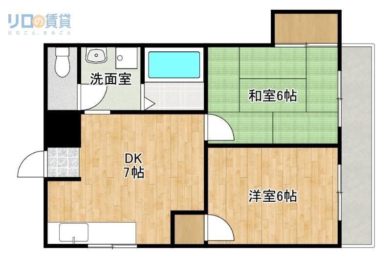 モダンアパートメント神戸宝塚(2DK/2階)の間取り写真