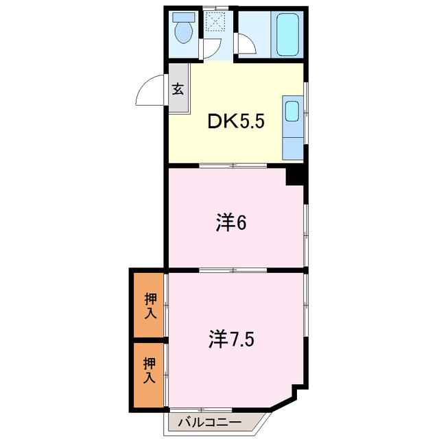 レジデンス下河原(2DK/3階)の間取り写真