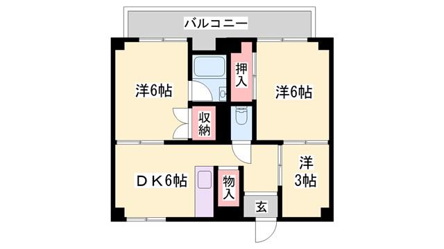 ビレッジハウス東二見(3DK/4階)の間取り写真