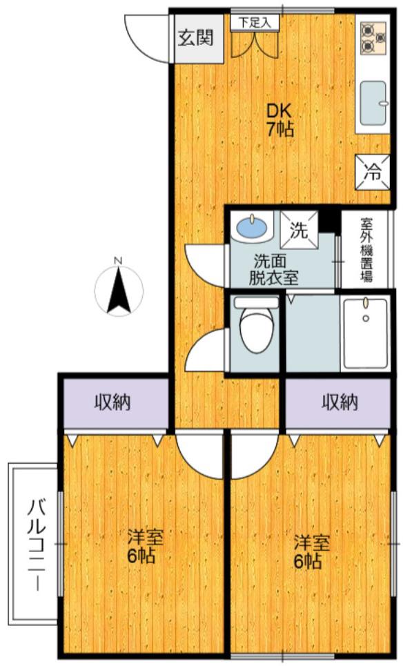エスポワール ドゥ 小山(2DK/2階)の間取り写真