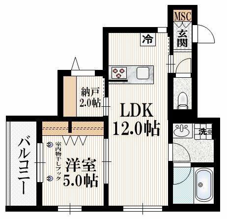 ベルティオン東新宿(1SLDK/2階)の間取り写真