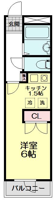 エスコモド綾瀬(1K/4階)の間取り写真