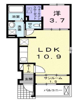 ラヴァンドA(1LDK/1階)の間取り写真