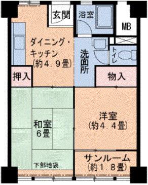 森之宮団地(2DK/6階)の間取り写真
