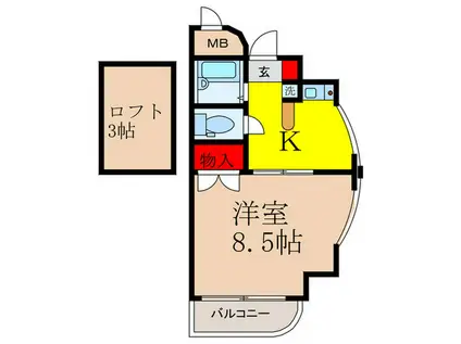 ベルベデール(1K/2階)の間取り写真