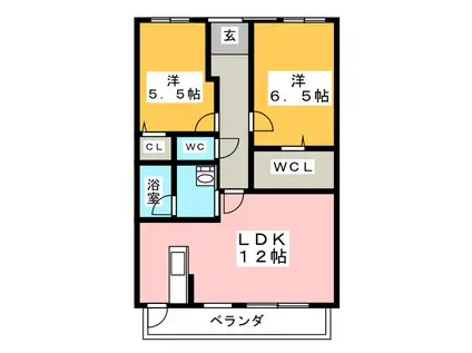 柚木ハイツ(2LDK/2階)の間取り写真