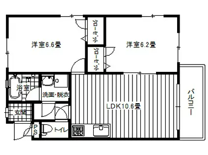 蘭ビル(2LDK/2階)の間取り写真