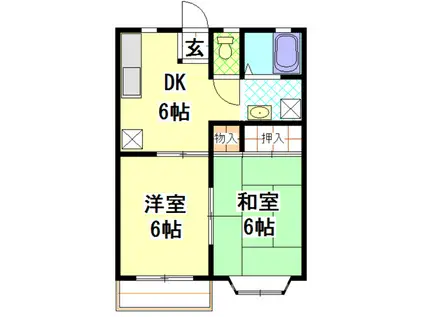 ヴィラオクトアイランドB棟(2DK/2階)の間取り写真