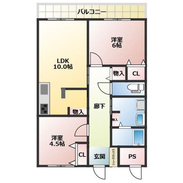 北本町パールハイツ(2LDK/4階)の間取り写真