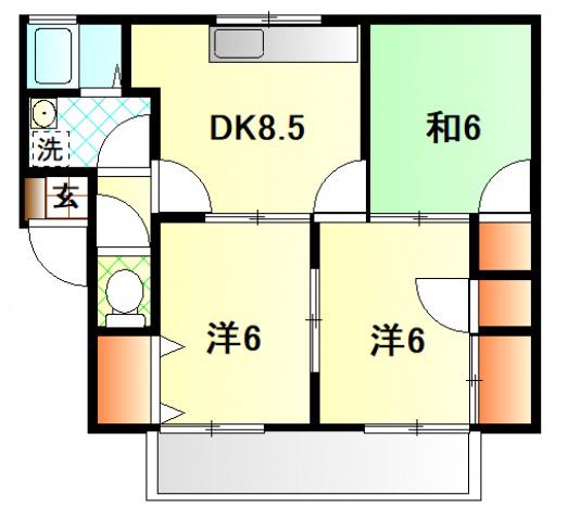 ハイライズ弘億(3DK/2階)の間取り写真