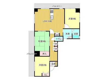 ファミリーハウス勝山(3LDK/3階)の間取り写真