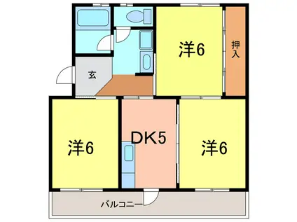 ハイネスハイツ稲垣(3DK/4階)の間取り写真