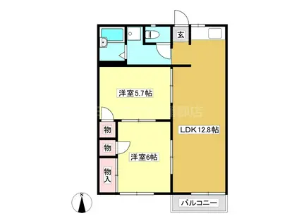 サニータウン七舗A(2LDK/2階)の間取り写真