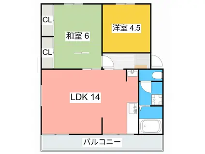 フェリシダII(2LDK/1階)の間取り写真