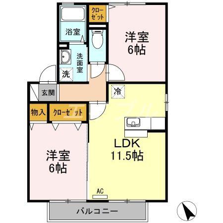 ハミングバードC棟(2LDK/2階)の間取り写真
