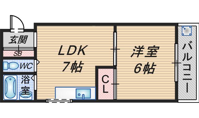 VIP岡町(1LDK/2階)の間取り写真