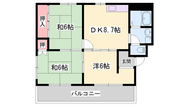 モアークレスト飾磨(2LDK/2階)の間取り写真