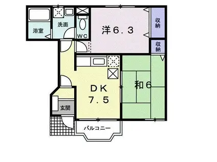 レジデンス・プレインB(2DK/1階)の間取り写真
