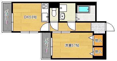 ギャラン小文字(1DK/6階)の間取り写真