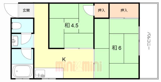 第二住吉苑(2K/3階)の間取り写真