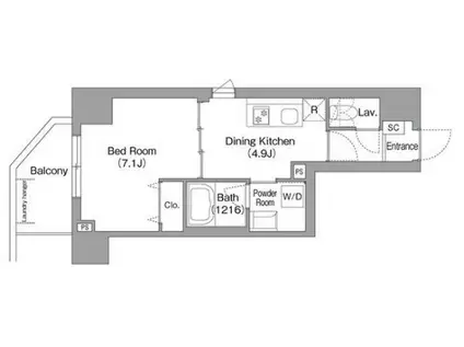 コンフォリア・リヴ関内(1DK/2階)の間取り写真