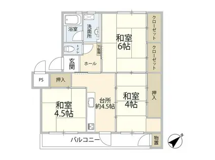 船橋グリーンハイツ3号棟(3K/4階)の間取り写真