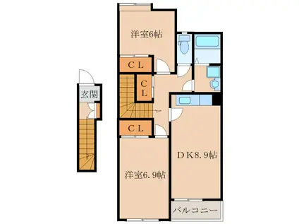 プランドール西原(2DK/2階)の間取り写真